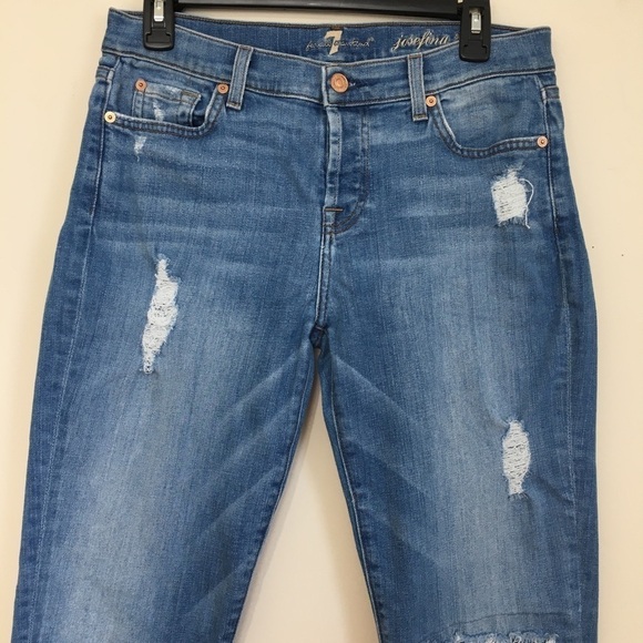 7 For All Mankind Mid Rise Josefina Skinny Boyfriend Denim blue jeans - Picture 4 of 16